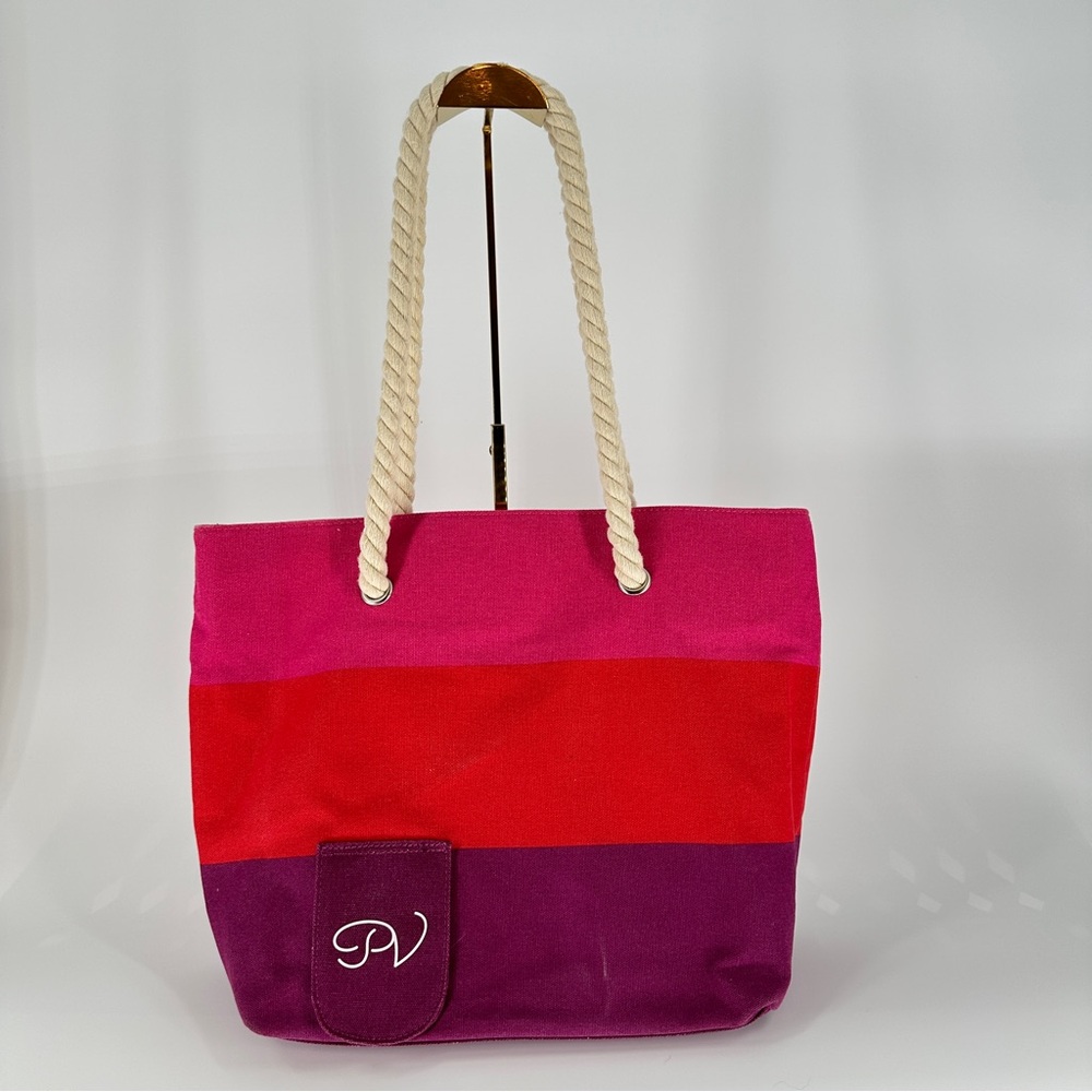 Wine Color-Blocked Pink‎ and Red Insulated Tote with Rope Handles